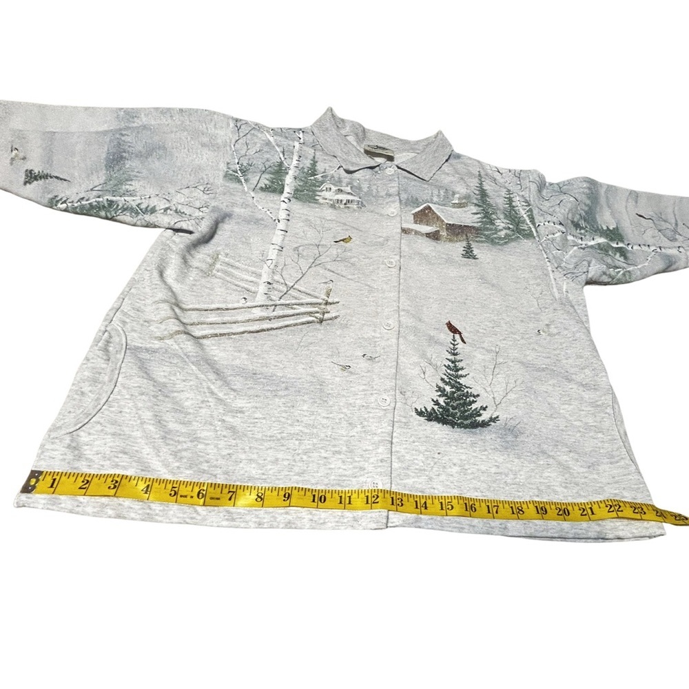 Artisans Knit Winter Scenic Cabin Button Shirt USA Vintage Large - Picture 7 of 16